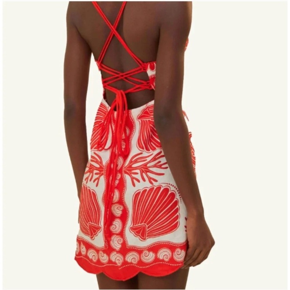 Farm Rio Red White Ainika Shell Euroflax Premium Linen Mini Dress | XL - Picture 2 of 13